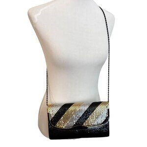 Studio 54 Chic Mesh Evening Bag Clutch Mixed Metals VTG Disco Lucite Rim Glam